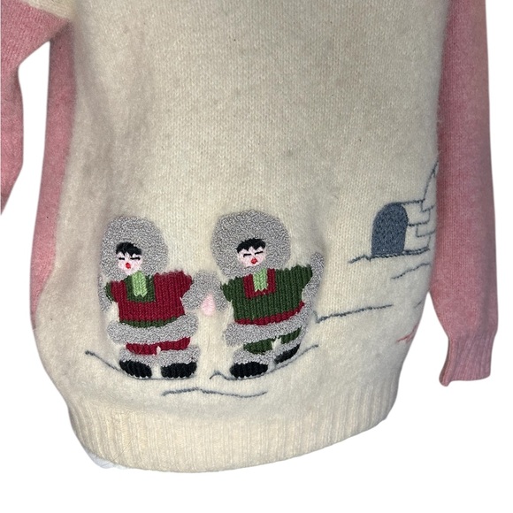 Benetton Vintage Shetland Wool Sweater Eskimo and Igloo figures made in Italy- S - Picture 4 of 16